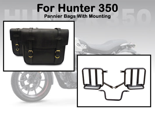 For Royal Enfield Hunter 350 Leather Pannier Bags & Mounting D5