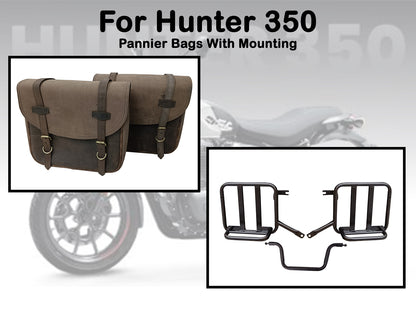 For Royal Enfield Hunter 350 Leather Pannier Bags & Mounting D6