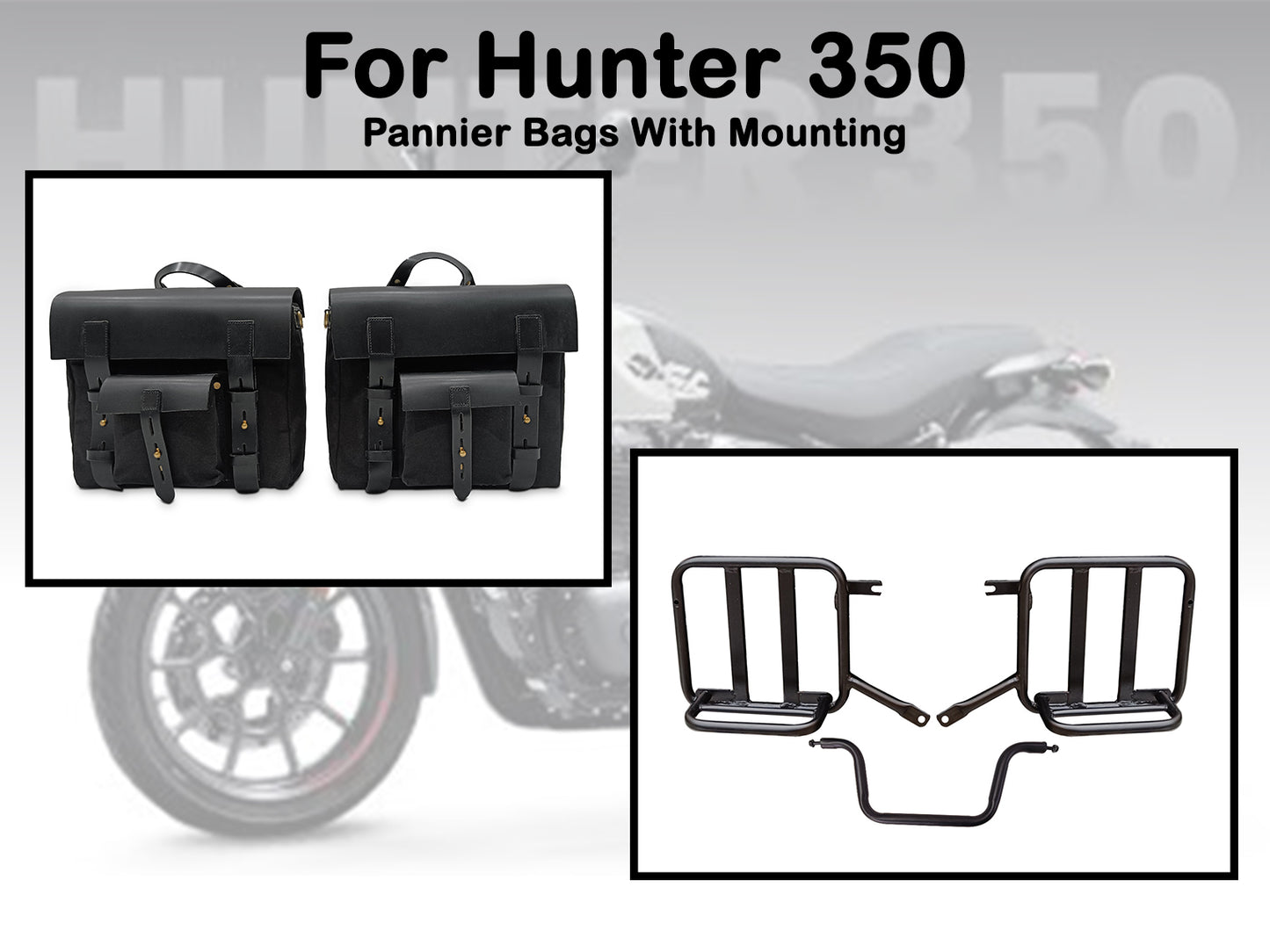 For Royal Enfield Hunter 350 Leather & Canvas Pannier Bags & Mounting D7