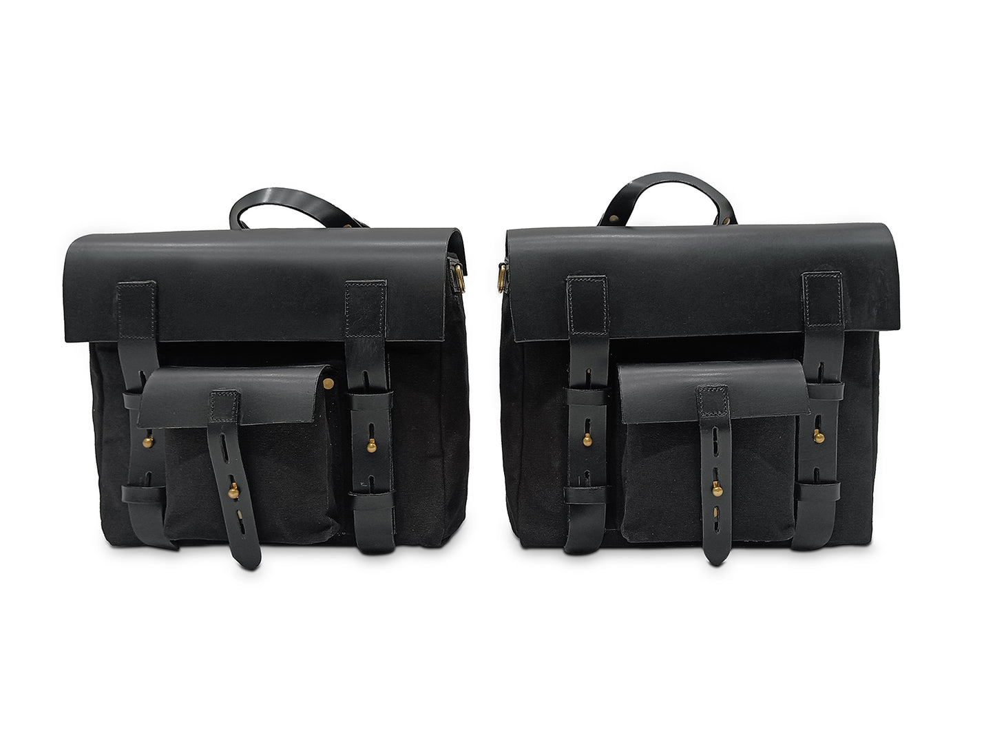 For Royal Enfield Hunter 350 Leather & Canvas Pannier Bags & Mounting D7