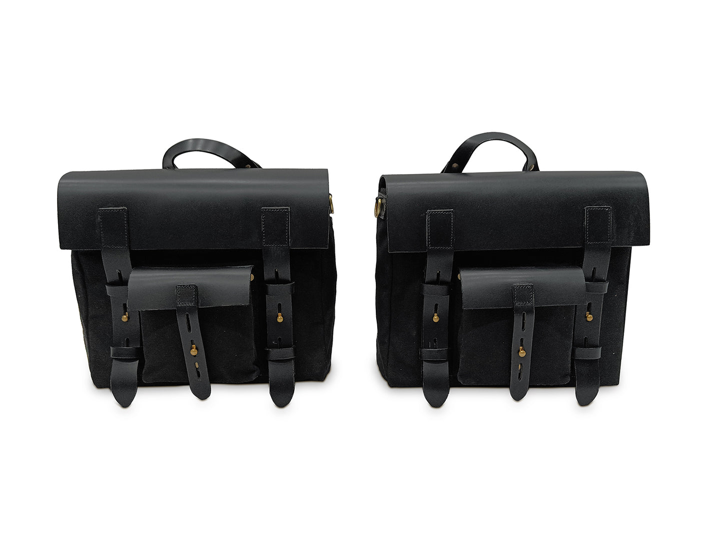 For Royal Enfield Hunter 350 Leather & Canvas Pannier Bags & Mounting D7