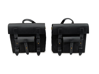 For Royal Enfield Hunter 350 Leather & Canvas Pannier Bags & Mounting D7