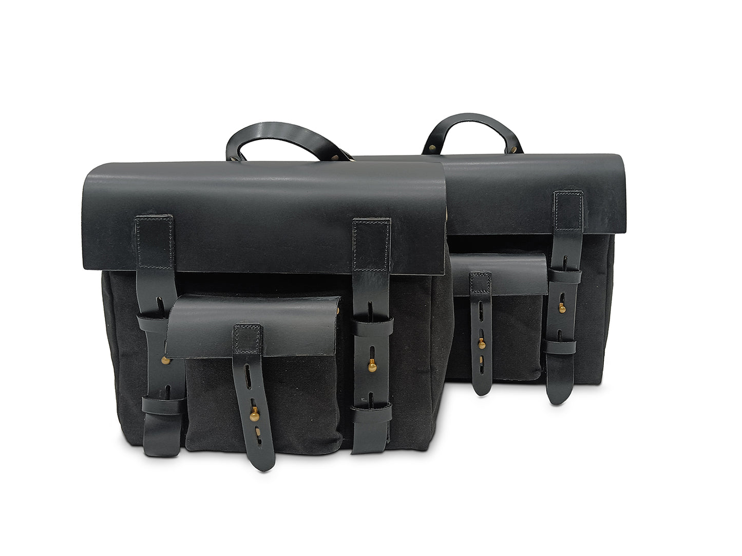 For Royal Enfield Hunter 350 Leather & Canvas Pannier Bags & Mounting D7