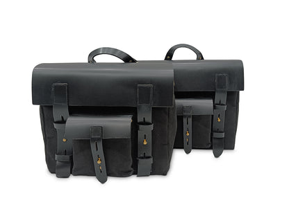 For Royal Enfield Hunter 350 Leather & Canvas Pannier Bags & Mounting D7