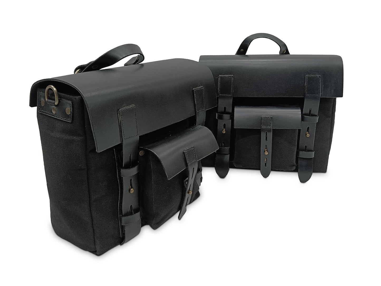 For Royal Enfield Hunter 350 Leather & Canvas Pannier Bags & Mounting D7