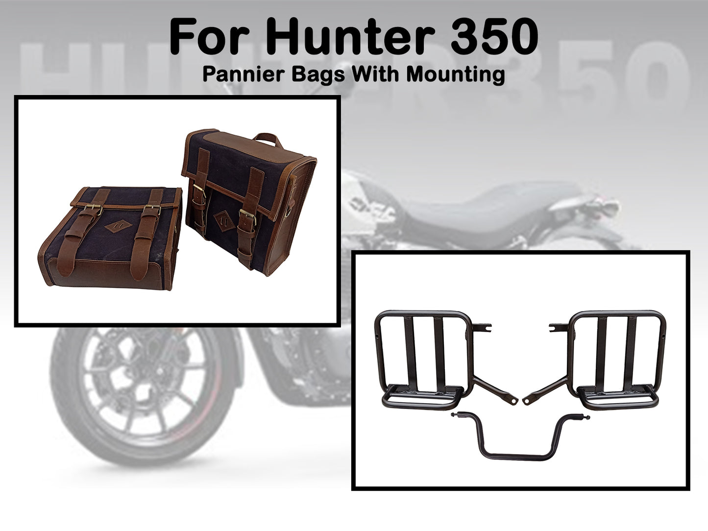 For Royal Enfield Hunter 350 Leather & Canvas Pannier Bags & Mounting D8