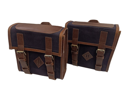 For Royal Enfield Hunter 350 Leather & Canvas Pannier Bags & Mounting D8