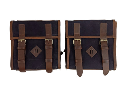 For Royal Enfield Hunter 350 Leather & Canvas Pannier Bags & Mounting D8
