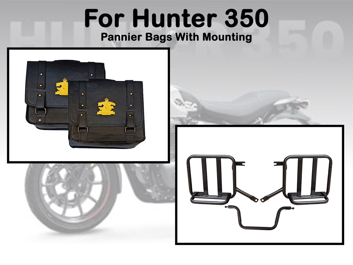For Royal Enfield Hunter 350 Leather Pannier Bags & Mounting D9