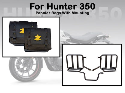 For Royal Enfield Hunter 350 Leather Pannier Bags & Mounting D9