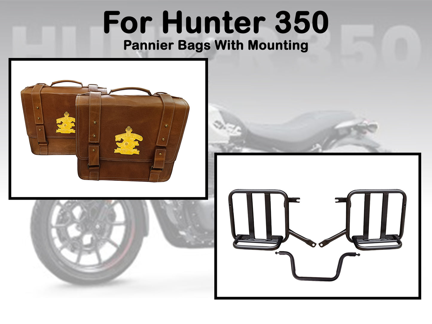 For Royal Enfield Hunter 350 Leather Pannier Bags & Mounting D10