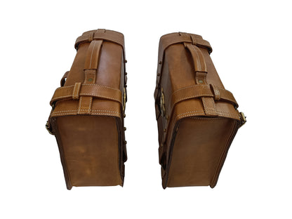 For Royal Enfield Hunter 350 Leather Pannier Bags & Mounting D10