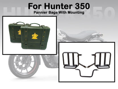 For Royal Enfield Hunter 350 Leather Pannier Bags & Mounting D11