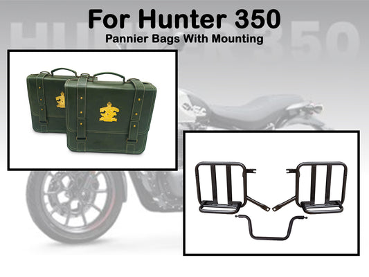 For Royal Enfield Hunter 350 Leather Pannier Bags & Mounting D11