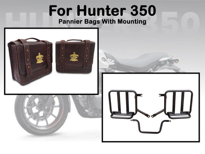 For Royal Enfield Hunter 350 Leather Pannier Bags & Mounting D12