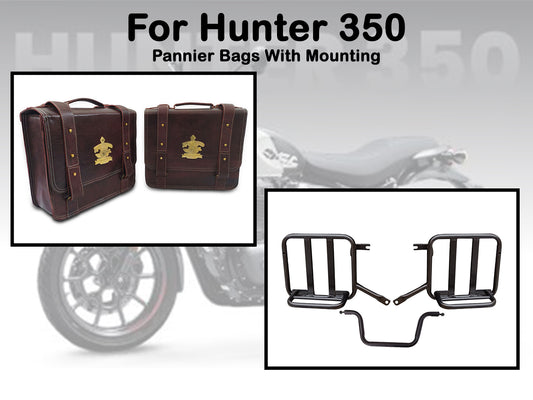 For Royal Enfield Hunter 350 Leather Pannier Bags & Mounting D12