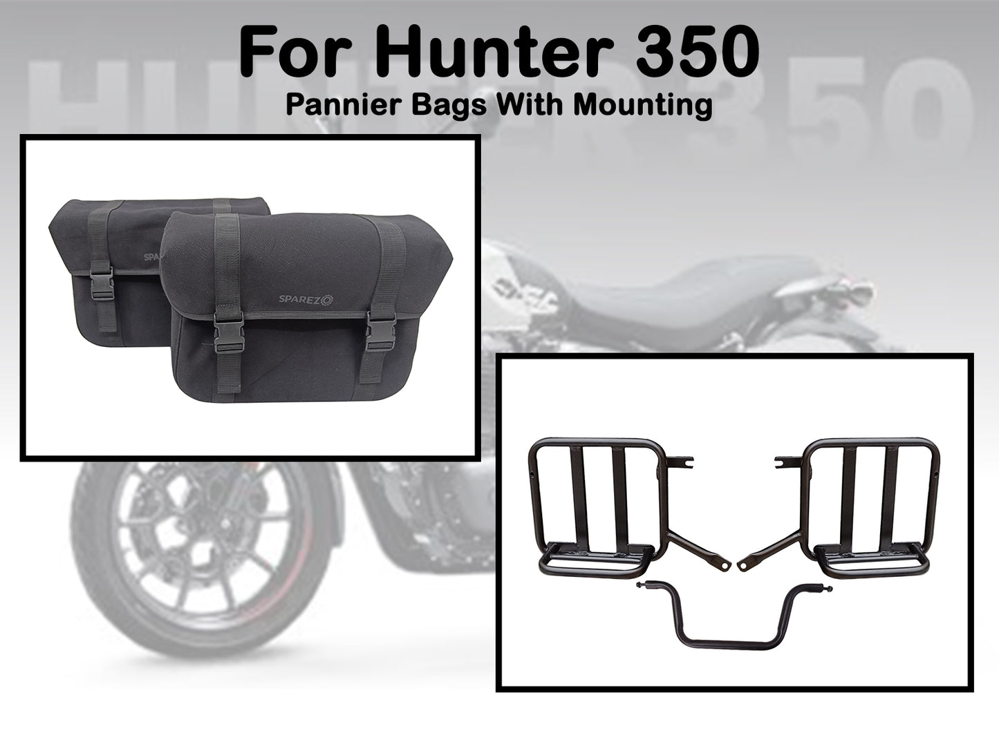For Royal Enfield Hunter 350 Canvas Pannier Bags & Mounting Black Color D14