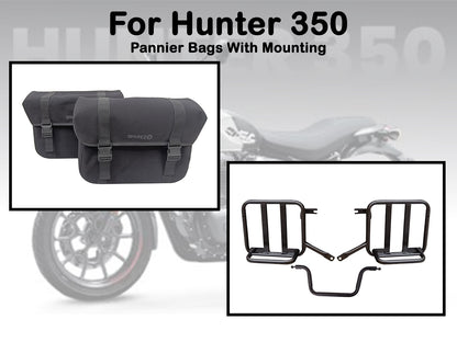 For Royal Enfield Hunter 350 Canvas Pannier Bags & Mounting Black Color D14
