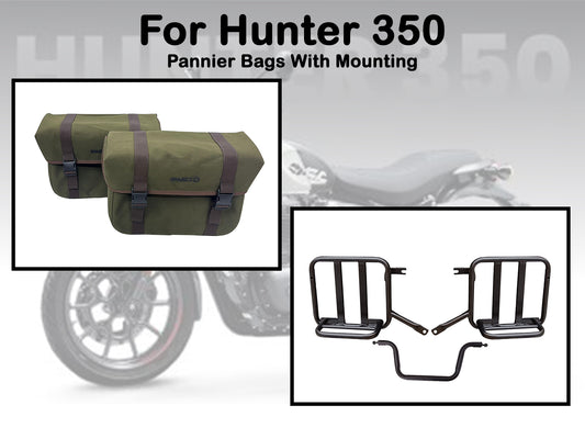 For Royal Enfield Hunter 350 Canvas Pannier Bags & Mounting Olive Color D15