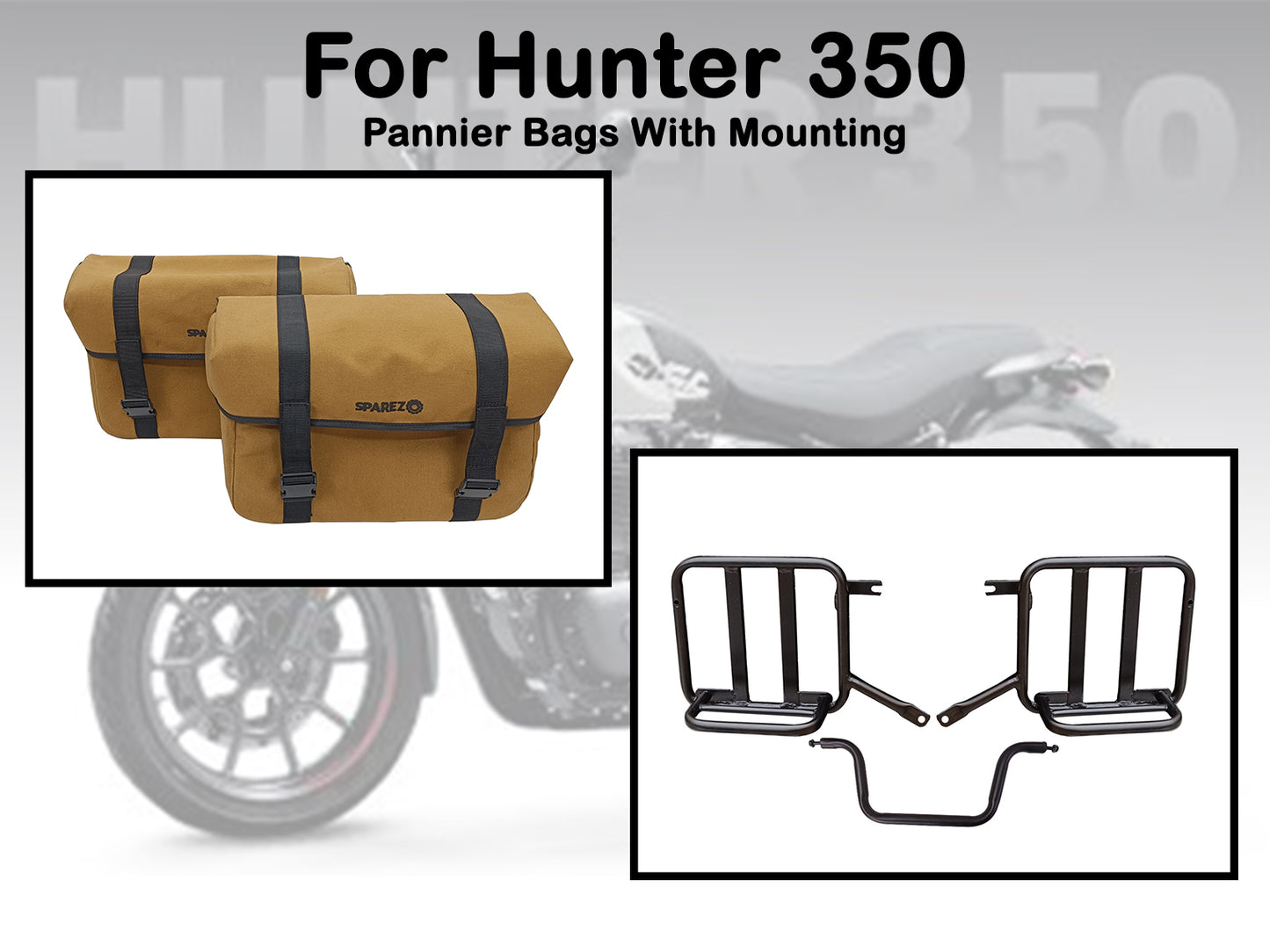 For Royal Enfield Hunter 350 Canvas Pannier Bags & Mounting Desert Color D16