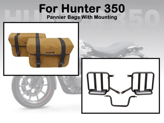 For Royal Enfield Hunter 350 Canvas Pannier Bags & Mounting Desert Color D16