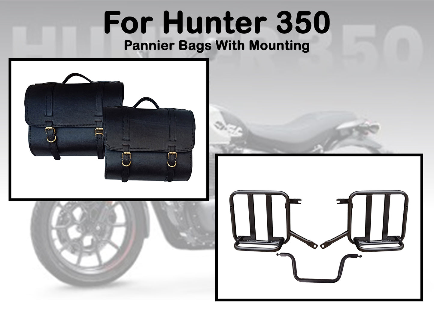 For Royal Enfield Hunter 350 Genuine Leather Pannier Bags & Mounting D17