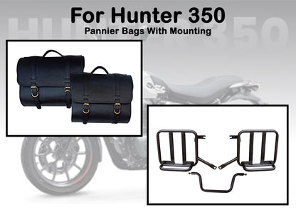 For Royal Enfield Hunter 350 Genuine Leather Pannier Bags & Mounting D17