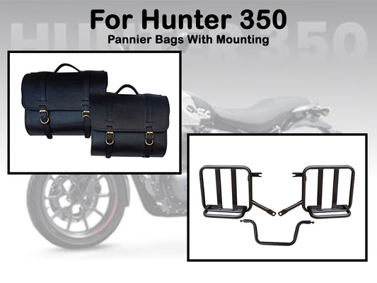 For Royal Enfield Hunter 350 Genuine Leather Pannier Bags & Mounting D17