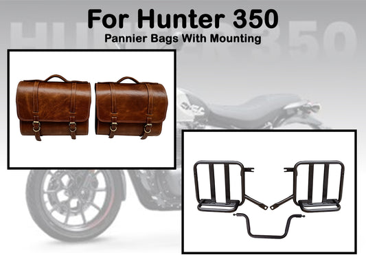 For Royal Enfield Hunter 350 Genuine Leather Pannier Bags & Mounting D18