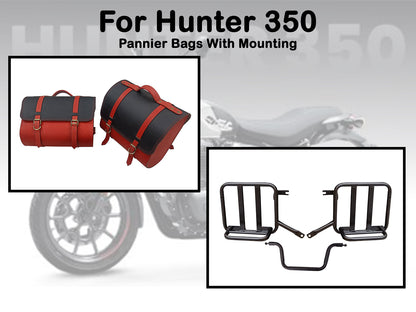 For Royal Enfield Hunter 350 Genuine Leather Pannier Bags & Mounting D19