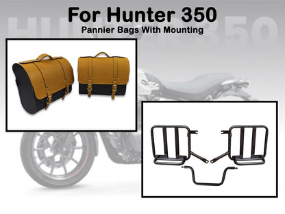 For Royal Enfield Hunter 350 Genuine Leather Pannier Bags & Mounting D20