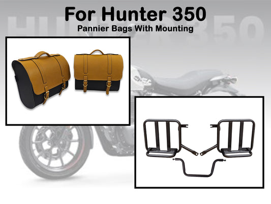 For Royal Enfield Hunter 350 Genuine Leather Pannier Bags & Mounting D20