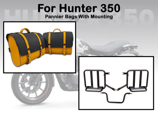 For Royal Enfield Hunter 350 Genuine Leather Pannier Bags & Mounting D21