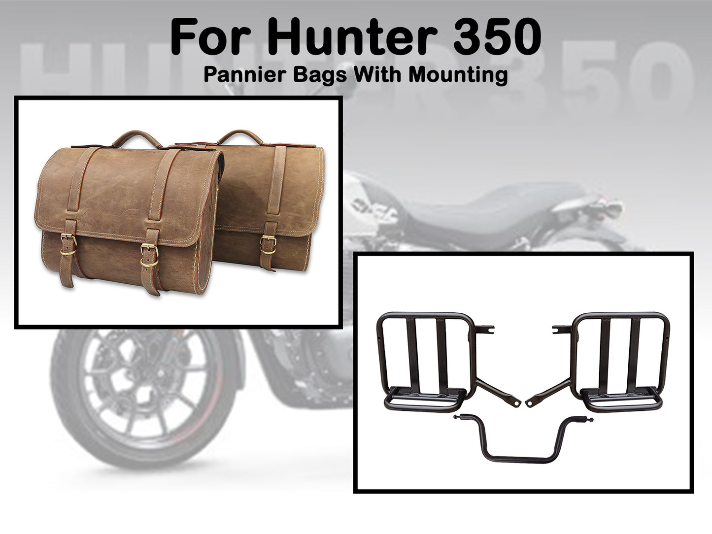 For Royal Enfield Hunter 350 Genuine Leather Pannier Bags & Mounting D22