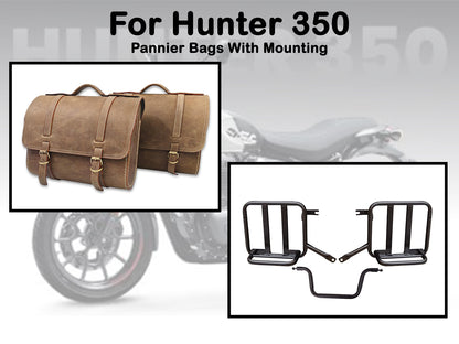 For Royal Enfield Hunter 350 Genuine Leather Pannier Bags & Mounting D22