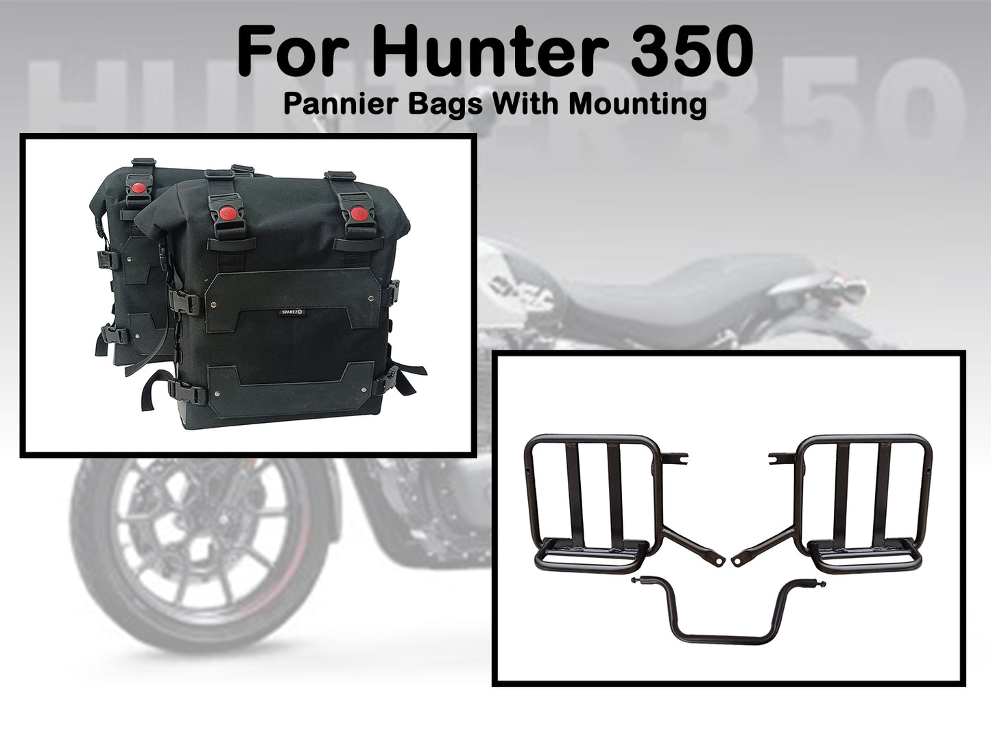 For Royal Enfield Hunter 350 Canvas Pannier Bags & Mounting Black D23