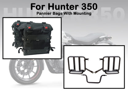 For Royal Enfield Hunter 350 Canvas Pannier Bags & Mounting Black D23