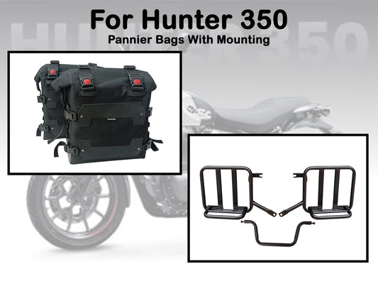 For Royal Enfield Hunter 350 Canvas Pannier Bags & Mounting Black D23