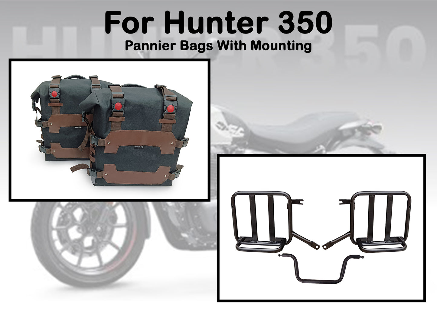 For Royal Enfield Hunter 350 Canvas Pannier Bags & Mounting Black & Brown D24