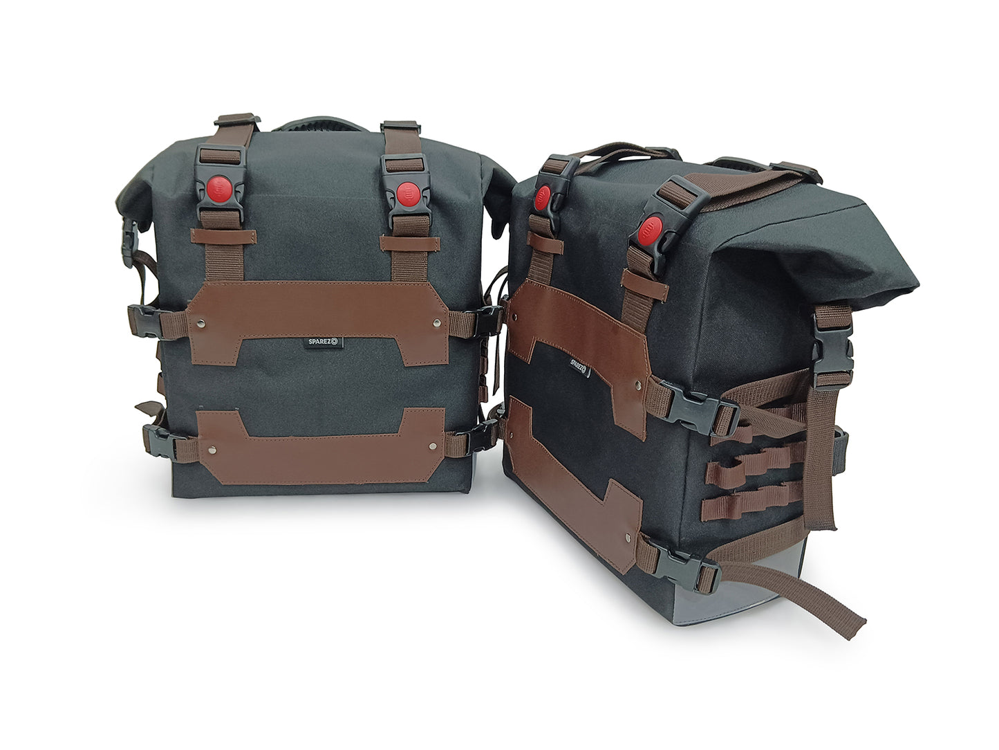 For Royal Enfield Hunter 350 Canvas Pannier Bags & Mounting Black & Brown D24
