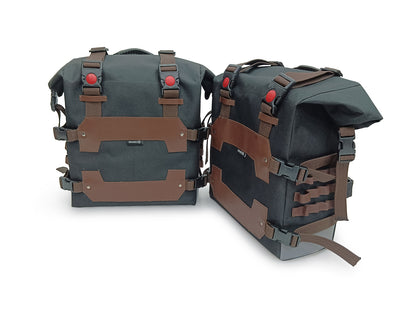 For Royal Enfield Hunter 350 Canvas Pannier Bags & Mounting Black & Brown D24