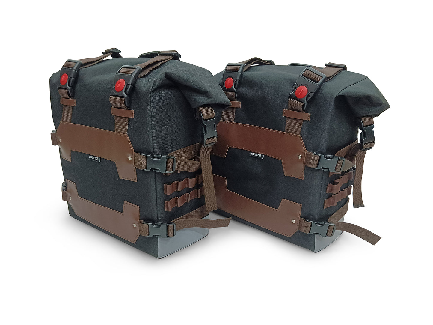 For Royal Enfield Hunter 350 Canvas Pannier Bags & Mounting Black & Brown D24