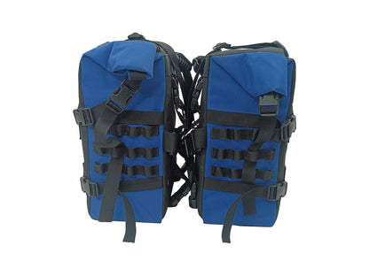 For Royal Enfield Hunter 350 Canvas Pannier Bags & Mounting Black & Blue D25