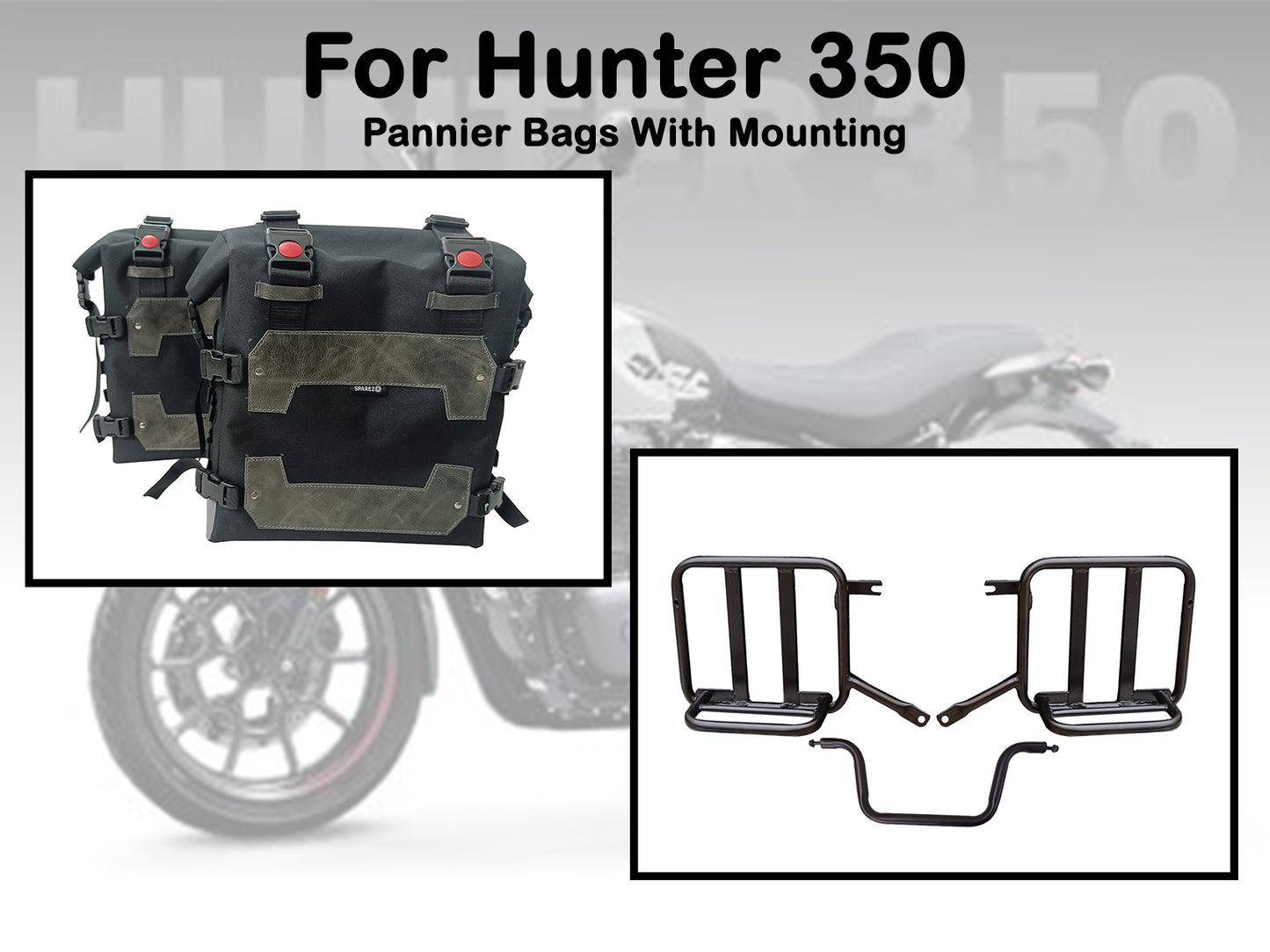 For Royal Enfield Hunter 350 Canvas Pannier Bags & Mounting Charcol Black D26