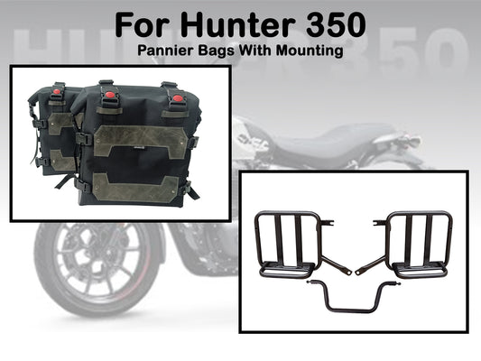 For Royal Enfield Hunter 350 Canvas Pannier Bags & Mounting Charcol Black D26