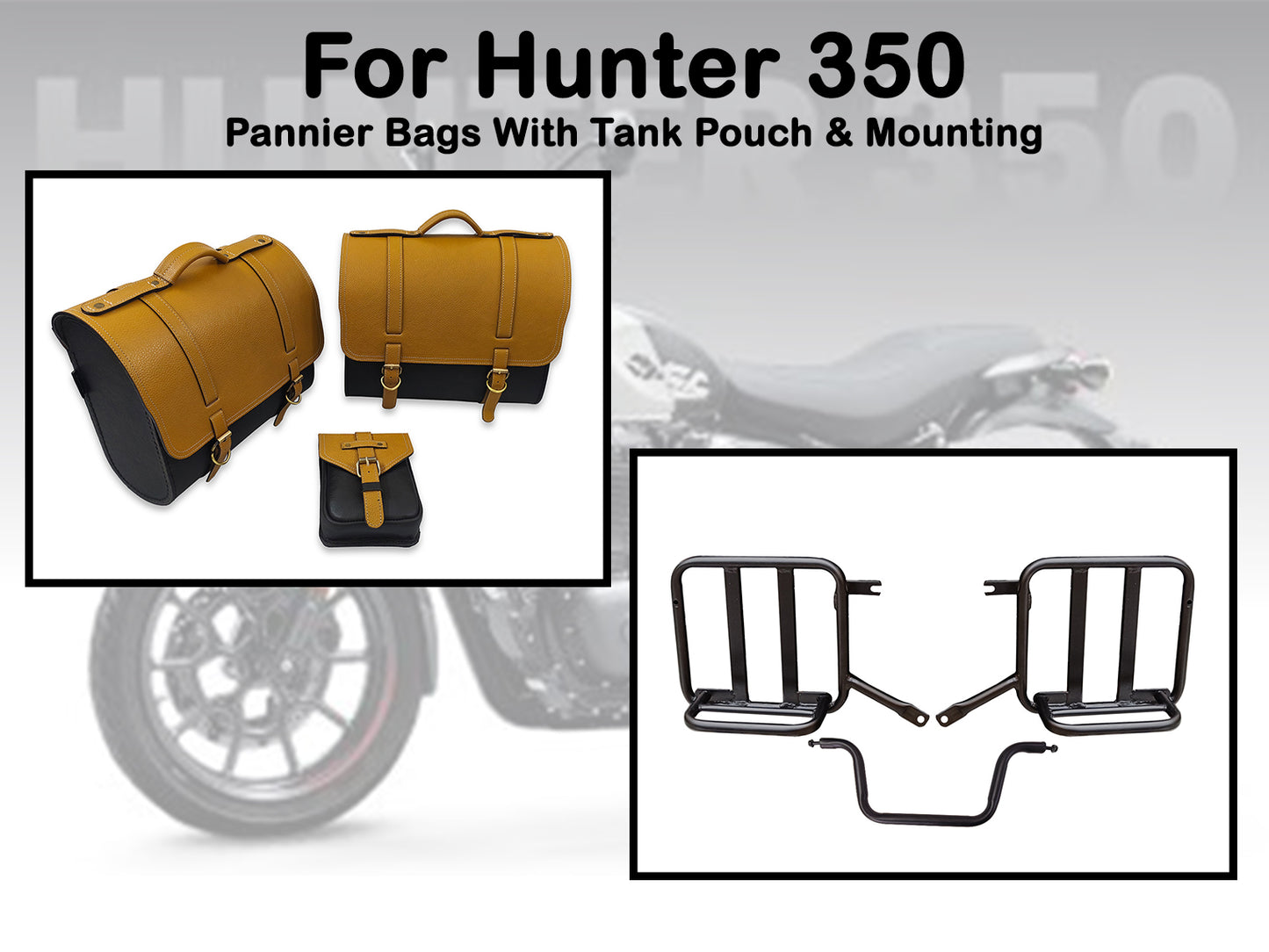 For Royal Enfield Hunter 350 Leather Pannier Bags With Tank Pouch & Mounting D1