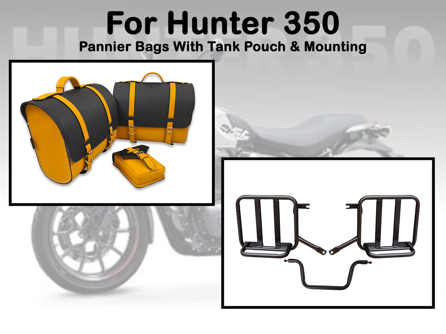For Royal Enfield Hunter 350 Leather Pannier Bags With Tank Pouch & Mounting D2