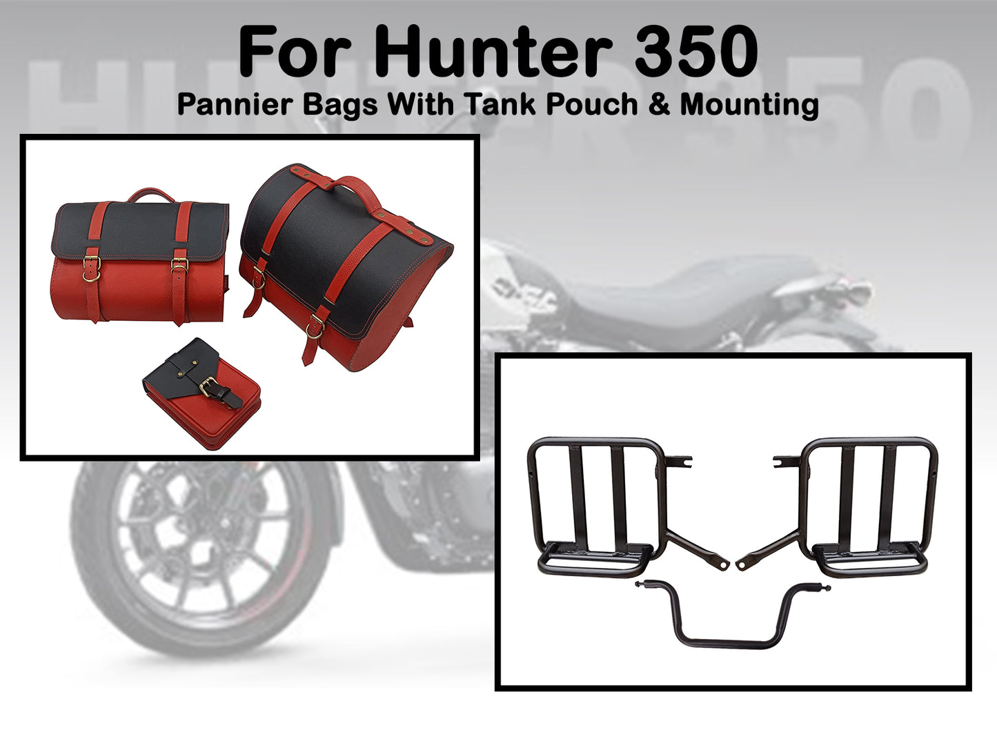 For Royal Enfield Hunter 350 Leather Pannier Bags With Tank Pouch & Mounting D3