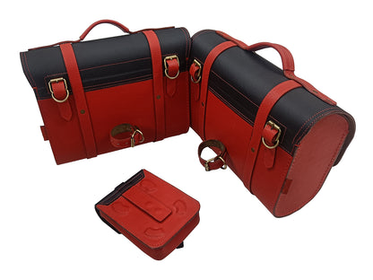For Royal Enfield Hunter 350 Leather Pannier Bags With Tank Pouch & Mounting D3
