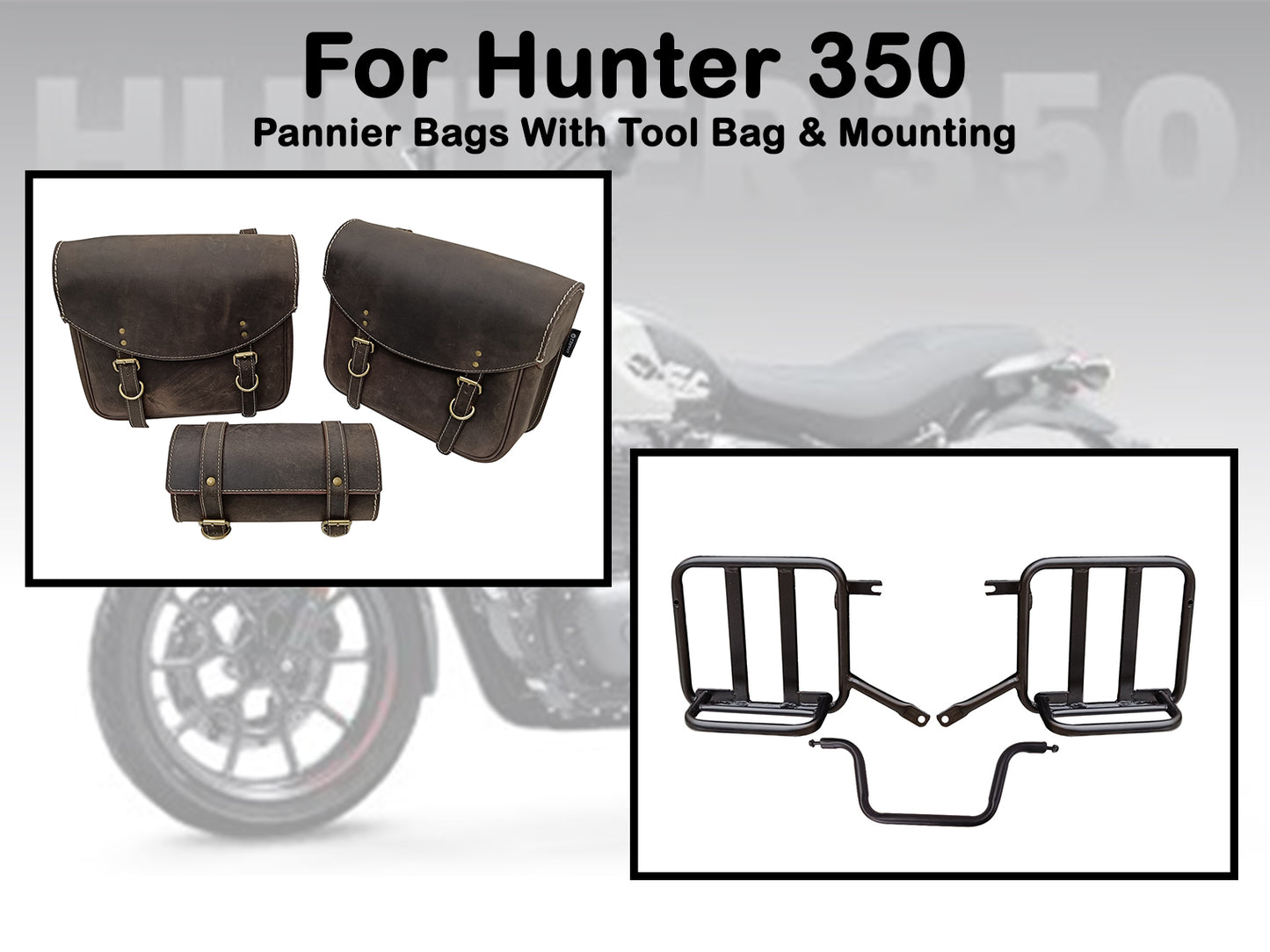 For Royal Enfield Hunter 350 Leather Pannier Bags With Tool Bag & Mounting D4